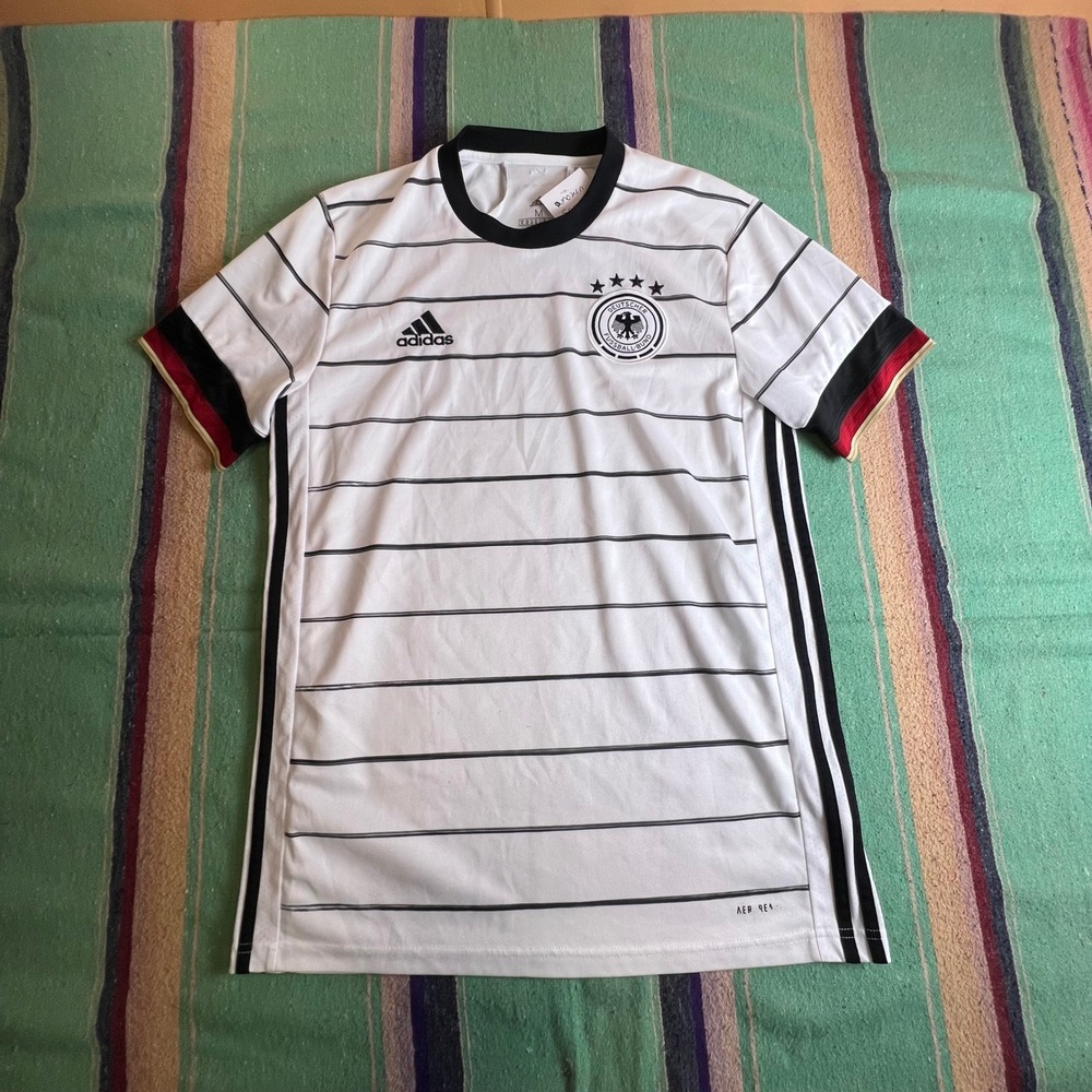 Adidas Germany Jersey Mens Medium White Pinstripe Soccer DFB Aeroready Shirt